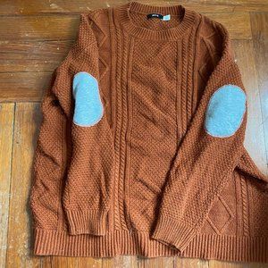 Fall chunky Knit Sweater with elbow patches